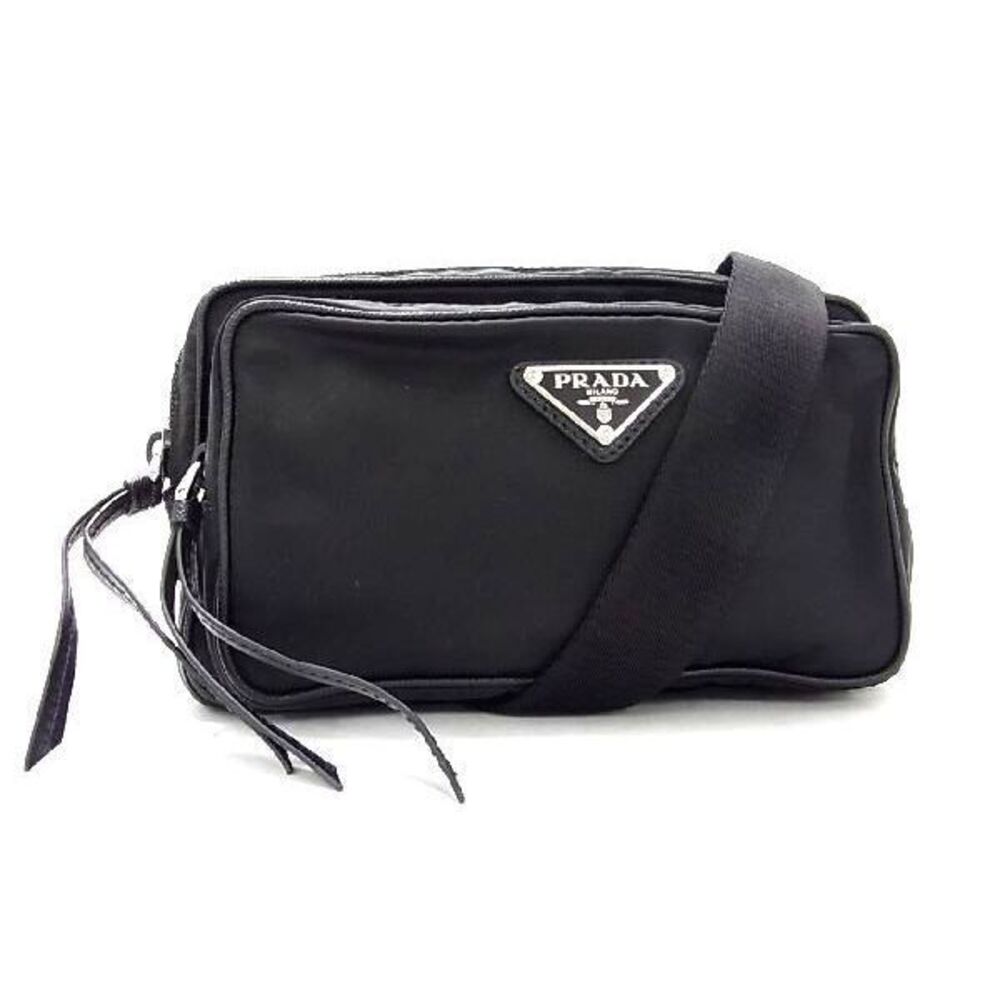 PRADA Tessuto Saffiano Leather Waist Bag Clutch Body Belt Bum Crossbody Black